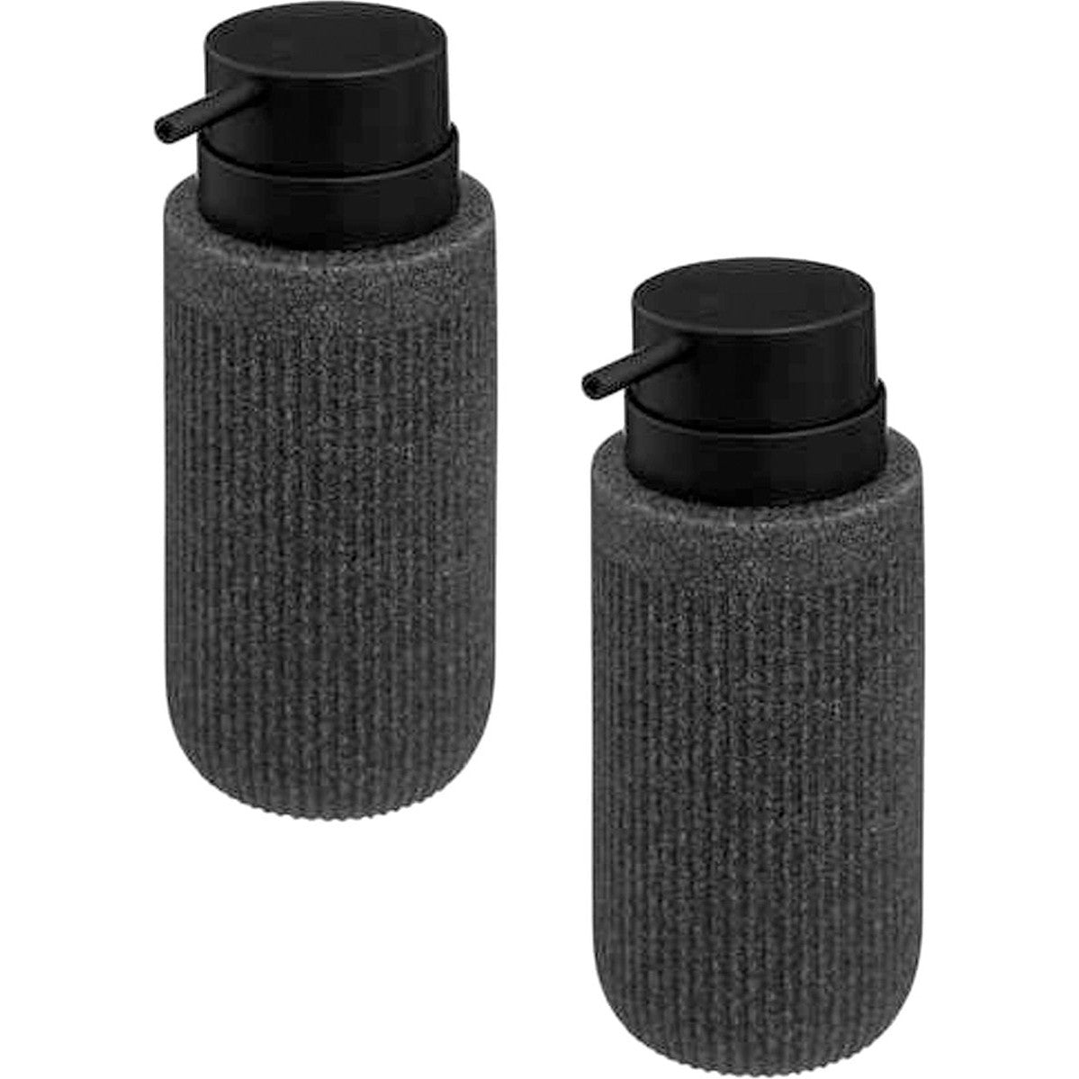 5Five Zeeppompje/zeep dispenser Onyx - 2x stuks - antraciet - polystone - 17 x 7 cm - 350 ml