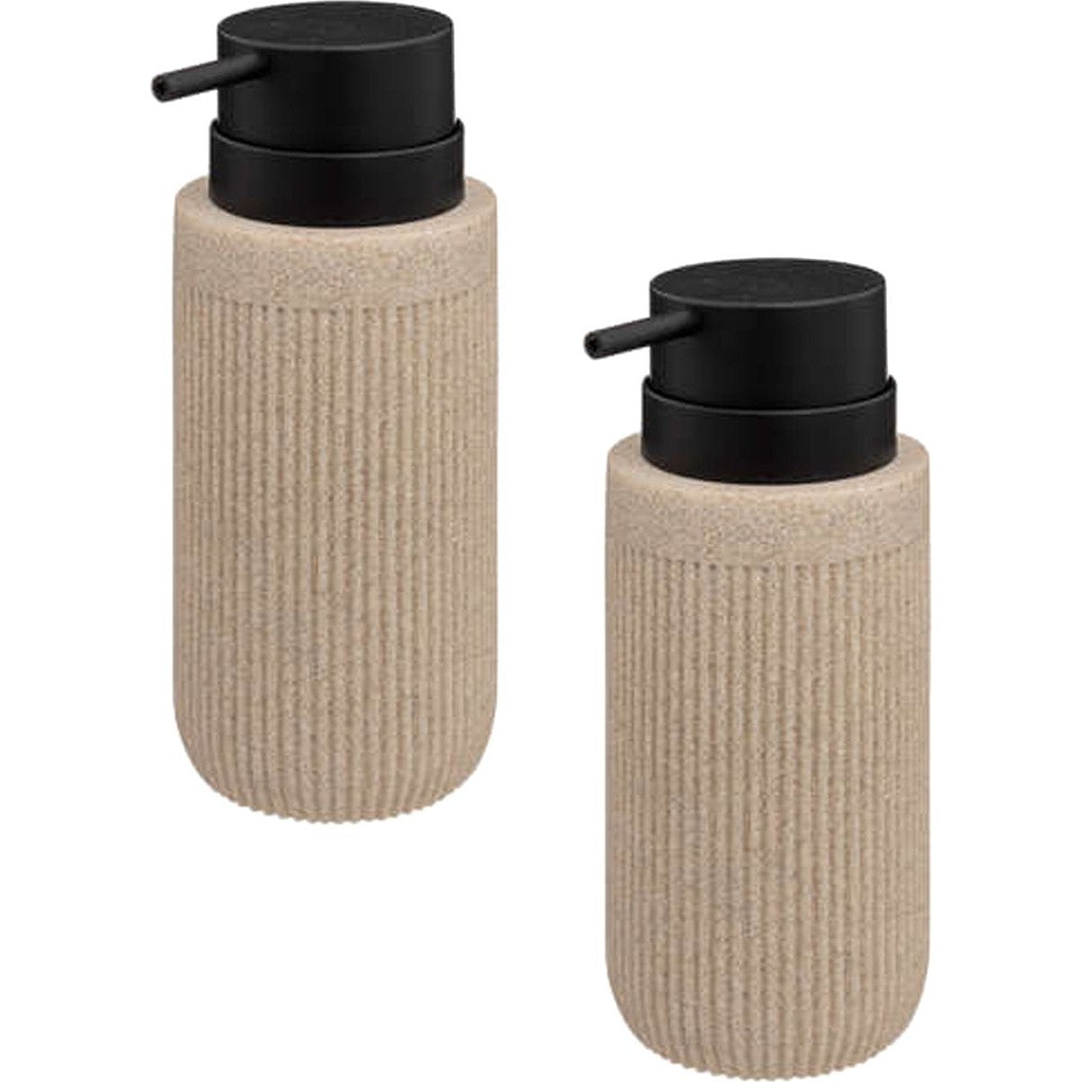 5Five Zeeppompje/zeep dispenser Onyx - 2x stuks - beige - polystone - 17 x 7 cm - 350 ml