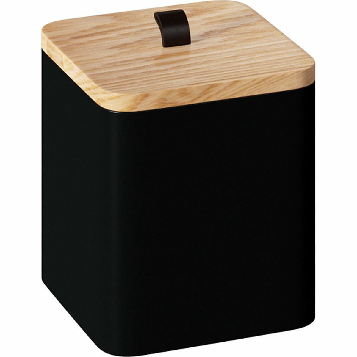 5Five Zwarte wattenschijfjeshouder houtlook Heavy Duty Opbergbox