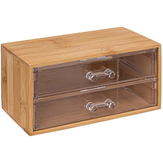 5Five bureau organizer - 2 lades - 19 x 12 cm - bamboe/kunststof - kantoor/hobby opbergen