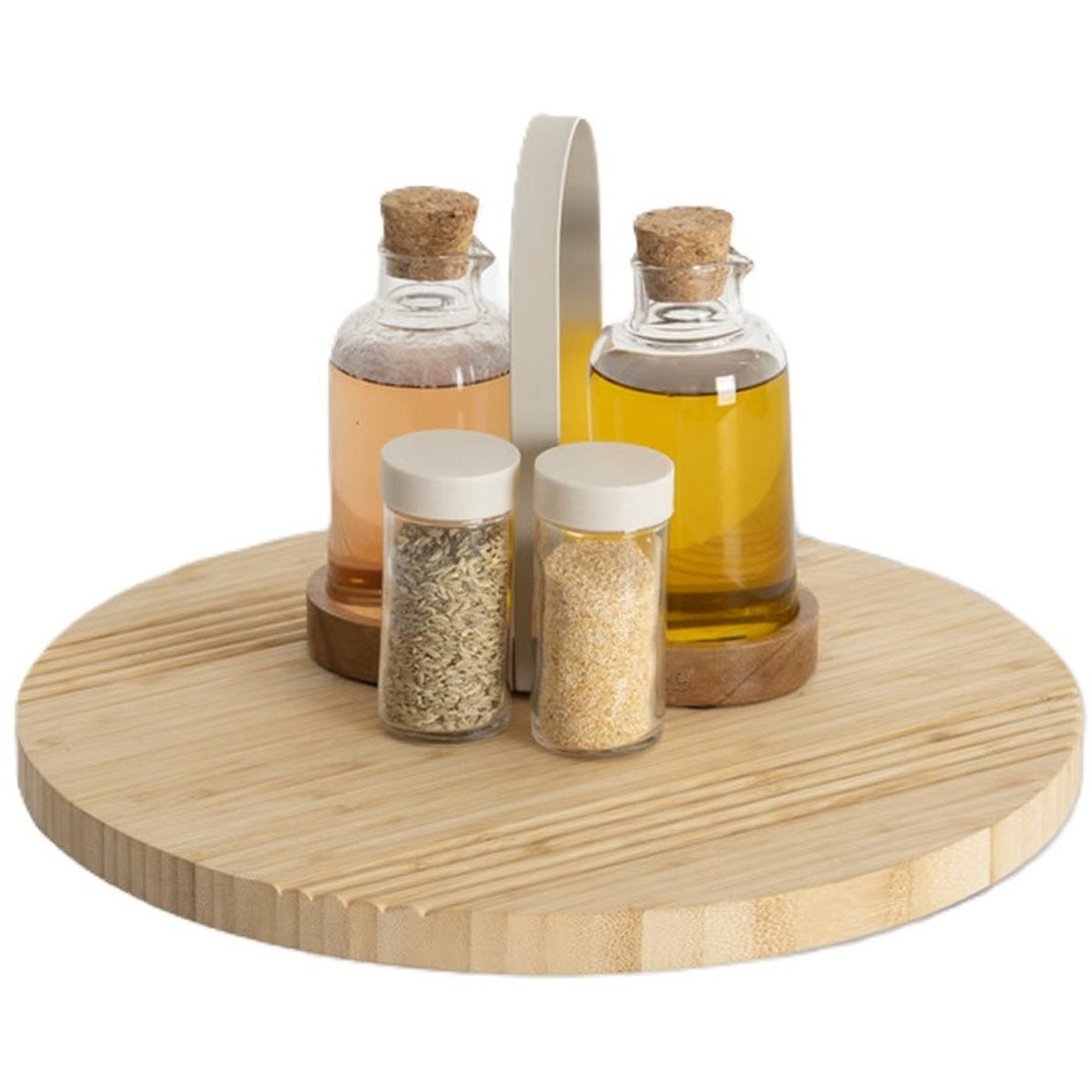 5Five draaibaar serveer plateau - dienblad - bamboe hout - D35 cm - lichtbruin - roterend op hoge schijf - tapas - gebakjes - kaas