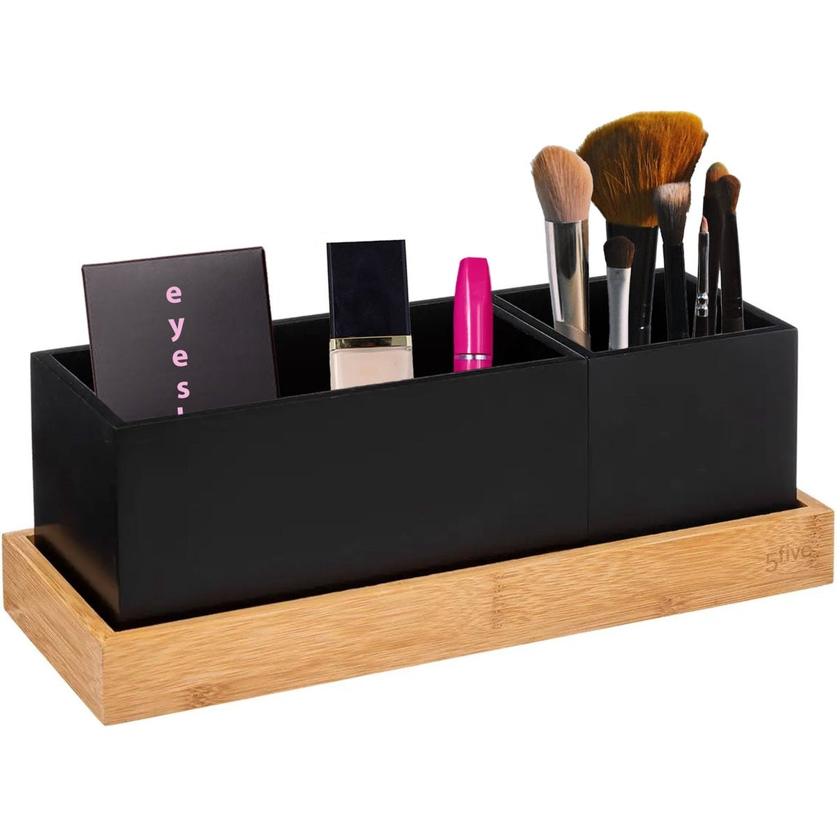 5Five kast/make-up organizer - zwart - 29 x 11 x 11 cm - bamboe hout
