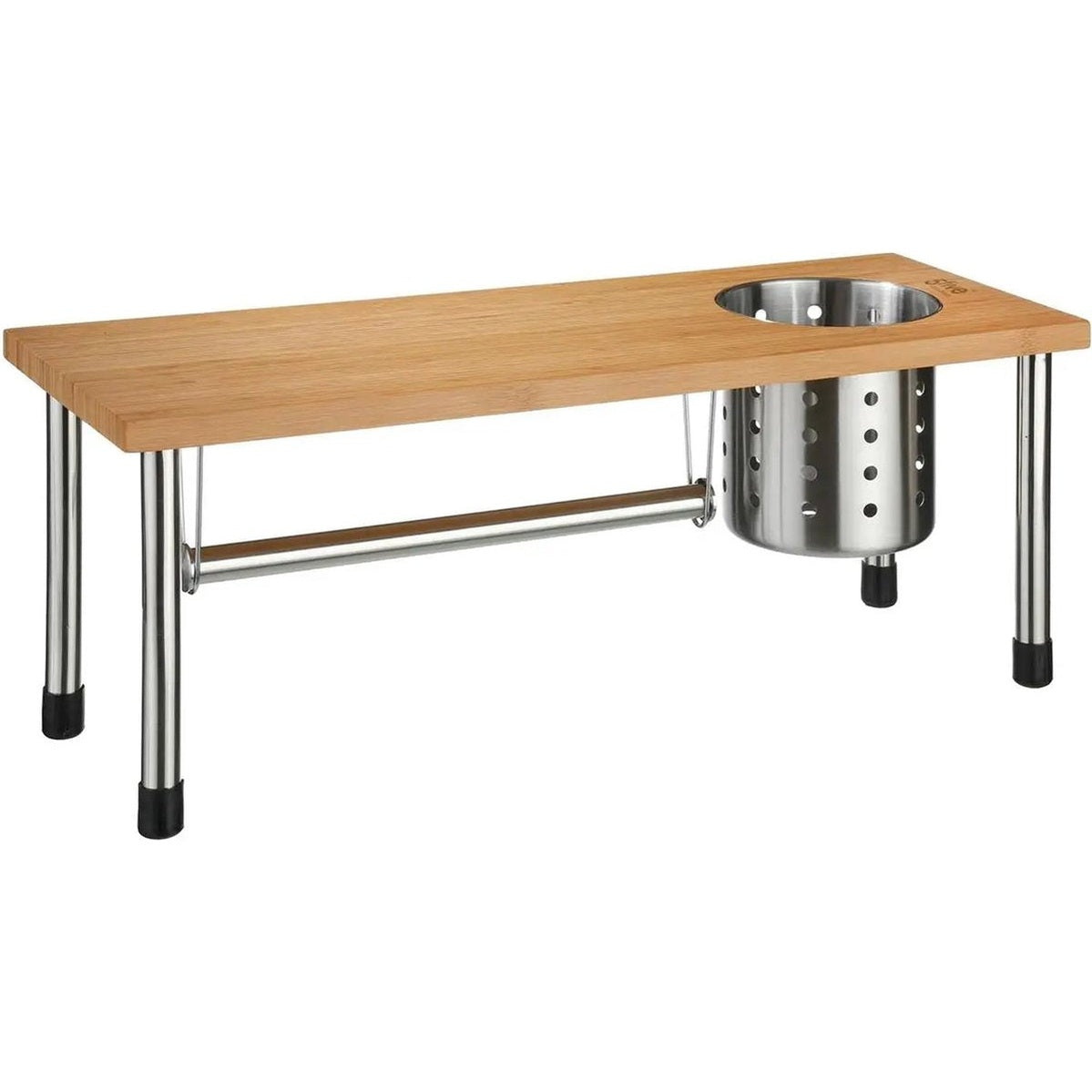 5Five keukenrek/aanrecht organizer met keukenrolhouder/keukengerei houder - 56 x 20 x 21 cm - bamboe hout/rvs