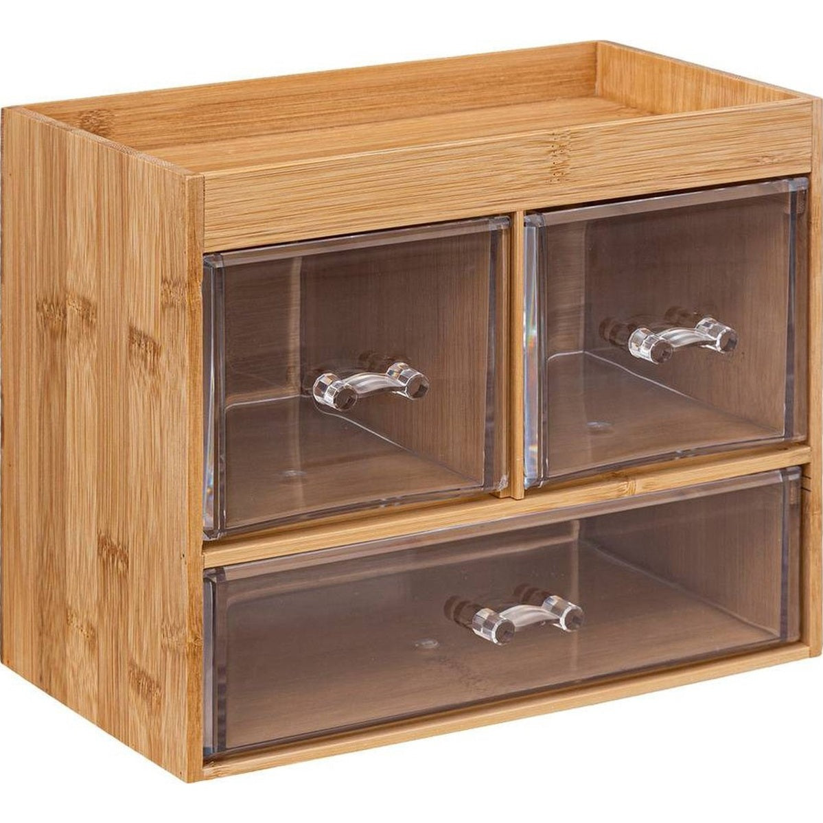 5Five sieraden/make-up organizer - 3 lades - 24 x 20 cm - rechthoek - bamboe/kunststof - opbergen