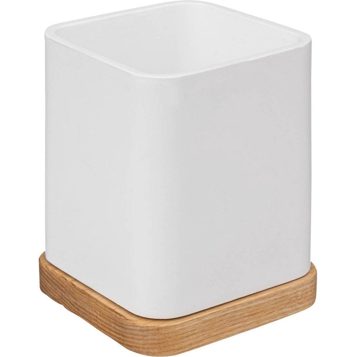 5Five tandenborstelhouder/organizer - wit - 10 x 8 cm - bamboe - vierkant - tandenborstel beker