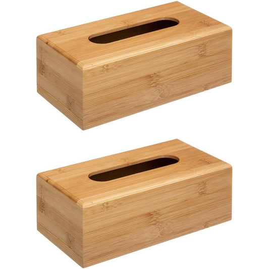 5Five - tissuedoos/box bruin 25 x 13 x 8 cm bamboe hout - set 2x stuks