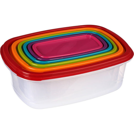 5five Vershoudbakjes nestbaar - 6-delig - BPA vrij - meal prep - herbruikbaar - multi kleuren - luchtdicht