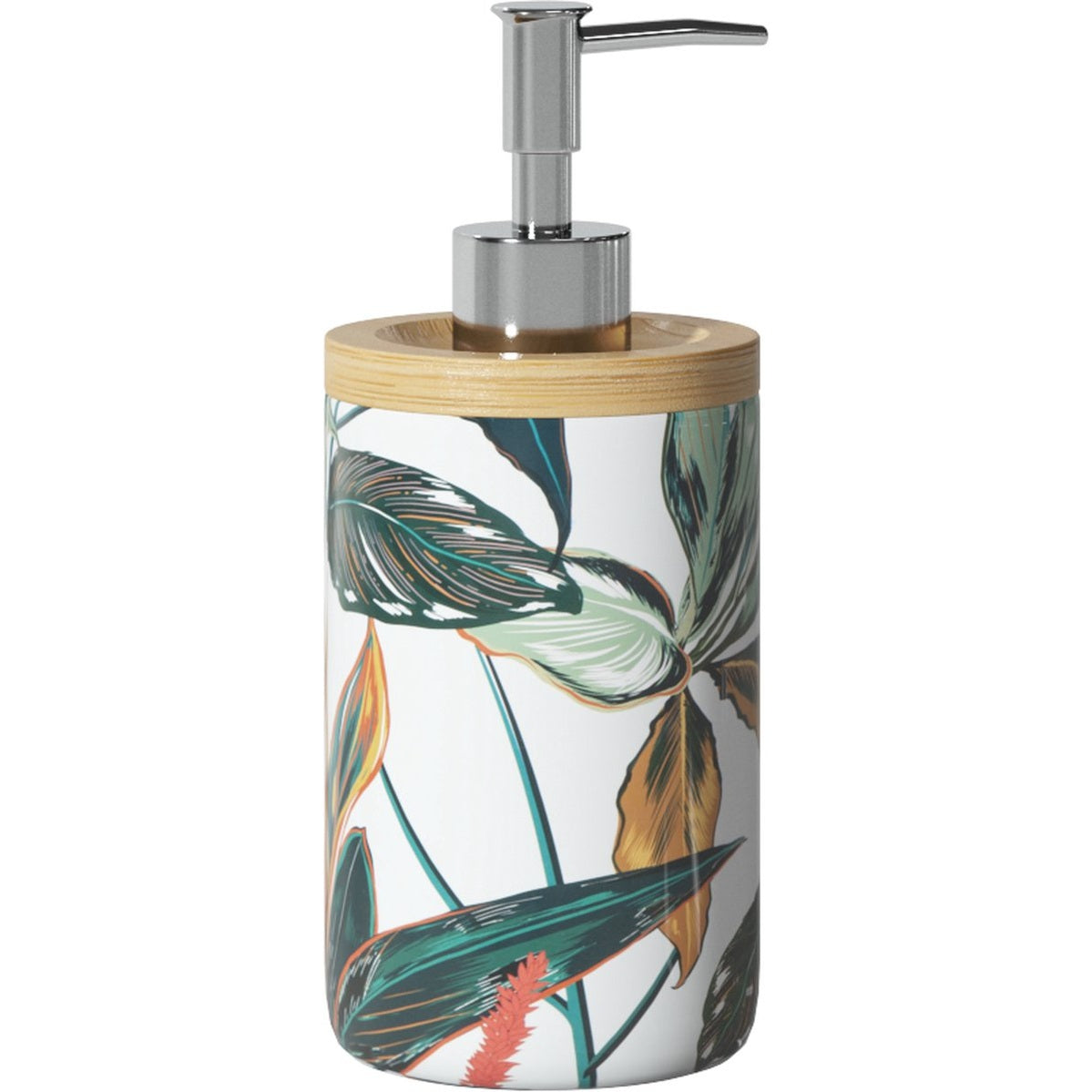 5five Zeeppompje/zeepdispenser - Palawan - wit/zilver - 280 ml - badkamer - keuken - toilet - polyresin kunststeen