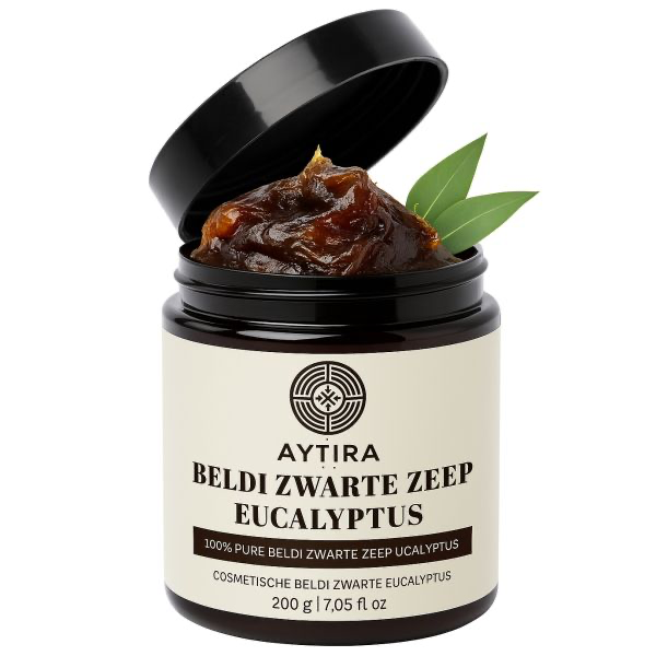 AYTIRA Beldi Zwarte Zeep Eucalyptus 200 g – Traditionele Marokkaanse zeep | Natuurlijke olijvenzeep met eucalyptus - MODESTNOVA