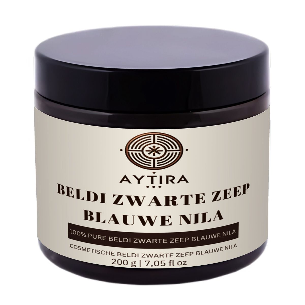 AYTIRA Beldi Zwarte Zeep met Blauwe Nila 200 g – Traditionele Marokkaanse hammamzeep | Voor gevoelige & geïrriteerde huid – 100% natuurlijk - MODESTNOVA