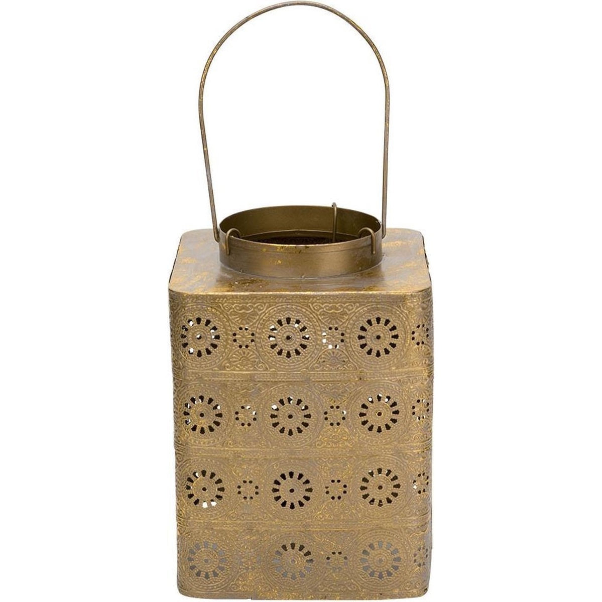 Antique Lantaarn voor Kaarsen - Binnen en Buiten - Windlicht - Tafellamp - Goud - 20,5cm - Metaal