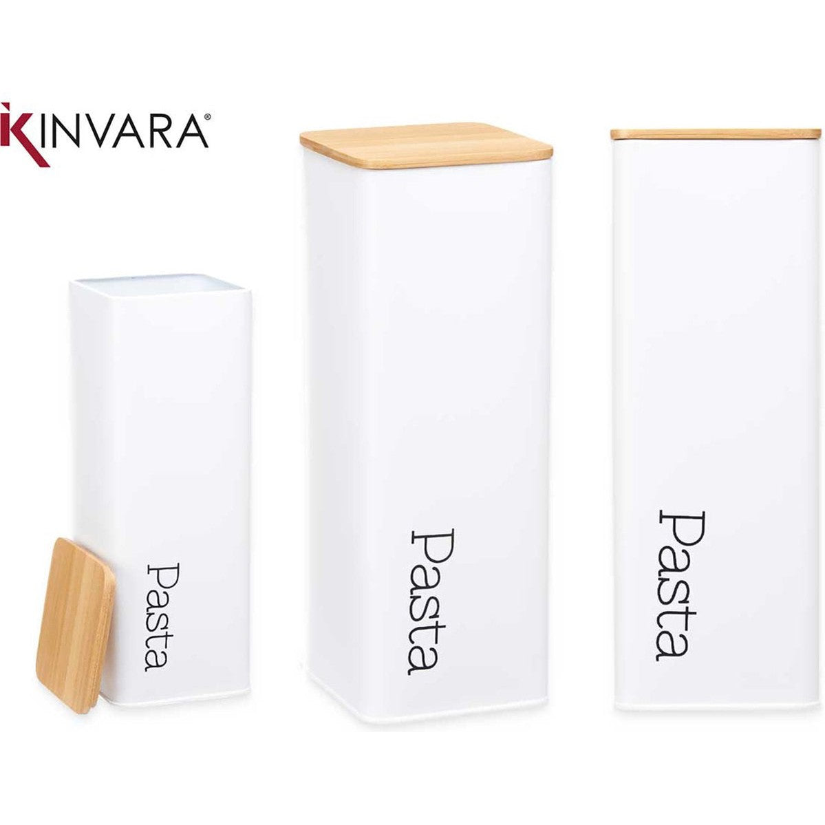 Arte R Voorraadpot - Pasta/Spaghetti - metaal/bamboe - wit - 8 x 8 x 27 cm