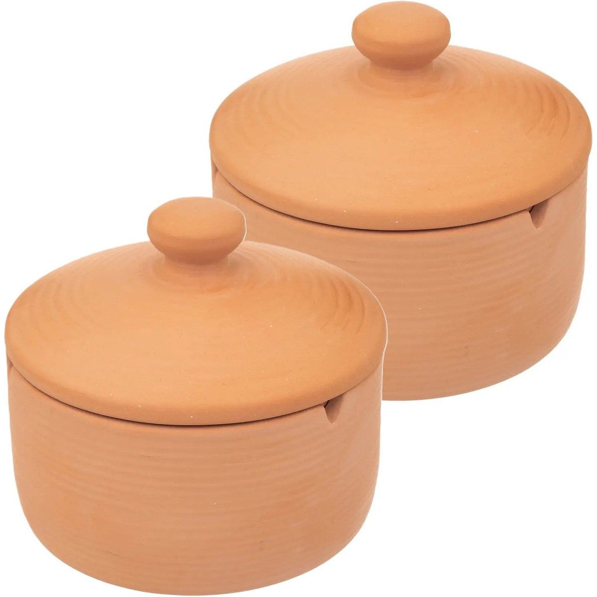 Atmosphera Asbak met stijlvolle deksel - 2x - Terracotta - D13 cm - steenrood - voor binnen/balkon/serre