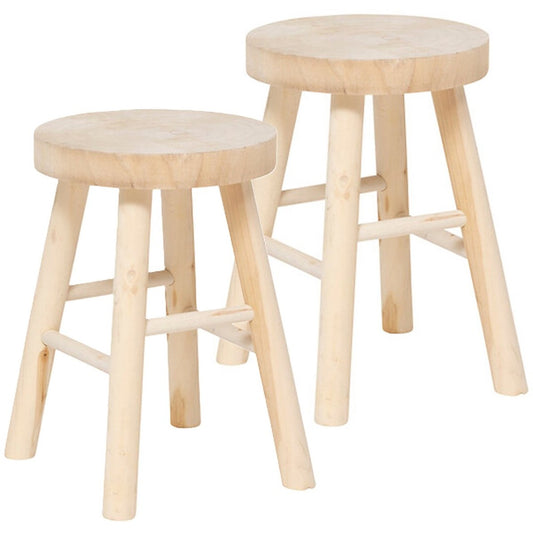 Atmosphera Bijzet krukje model Woody - 2x - lichtbruin - pauwlowna hout - D28 x H41 cm - bijzettafeltje