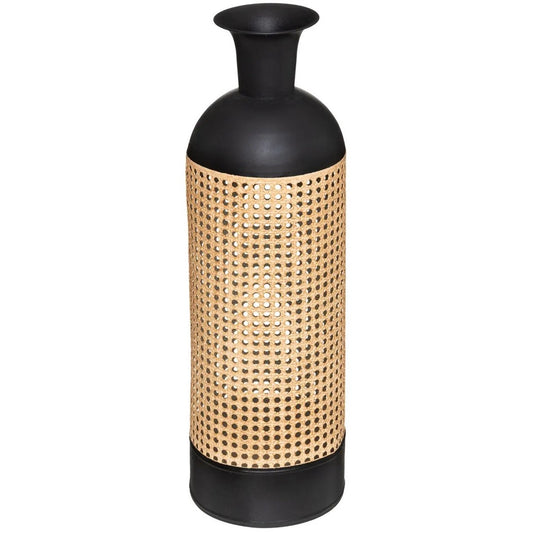 Atmosphera Bloemenvaas Oriental - zwart/beige - gietijzer - D18 x H60 cm - flessenhals vaas