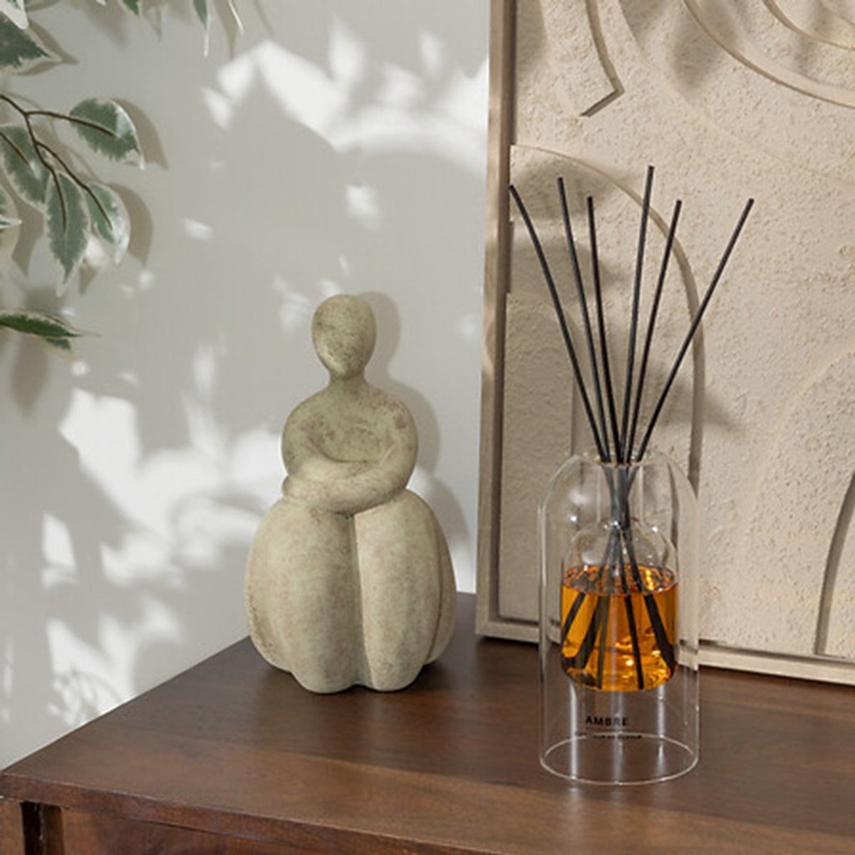 Atmosphera Geurstokjes in luxe glazen houder - Amber - 150 ml - geurverspreider - interieurparfum