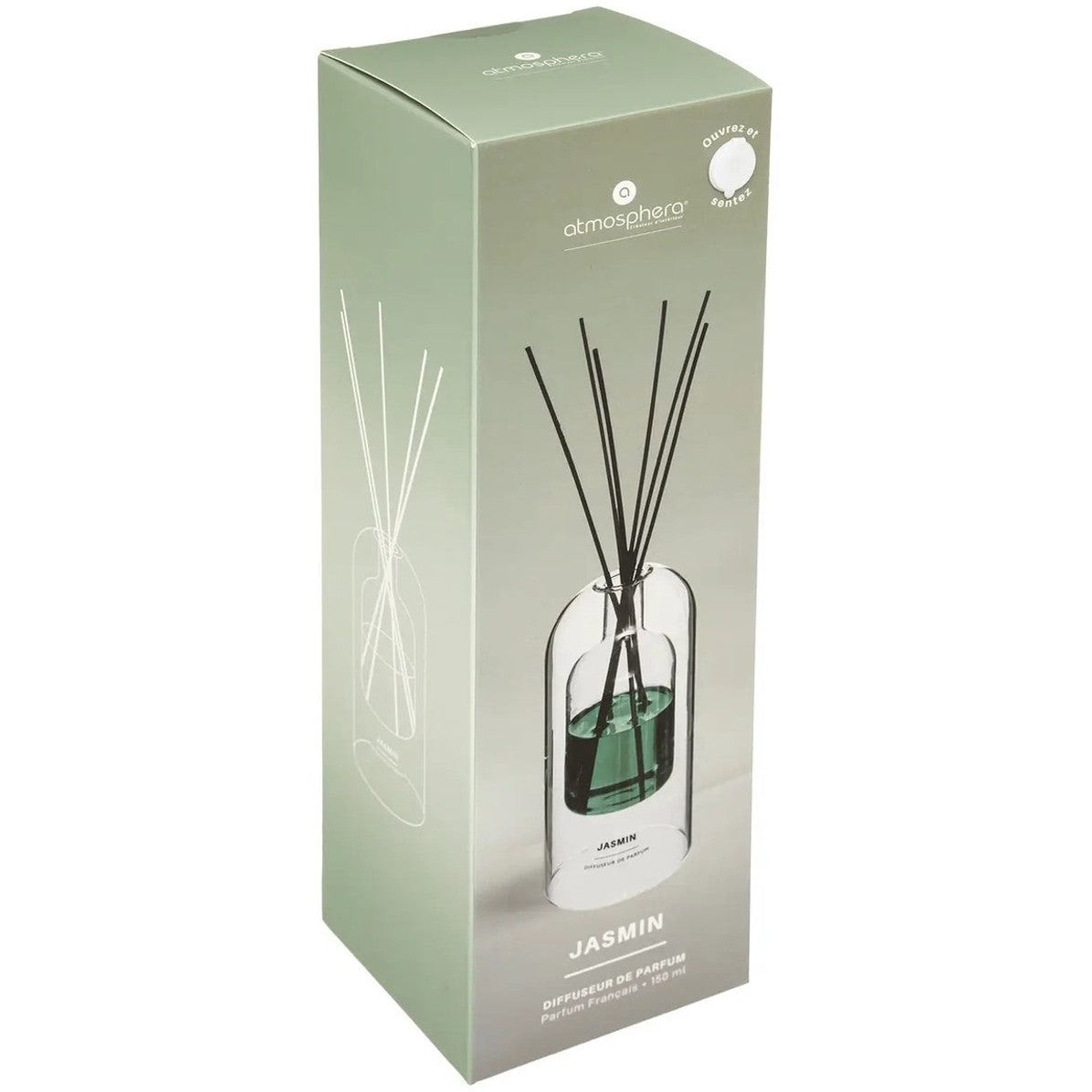 Atmosphera Geurstokjes in luxe glazen houder - Jasmijn - 150 ml - geurverspreider - interieurparfum