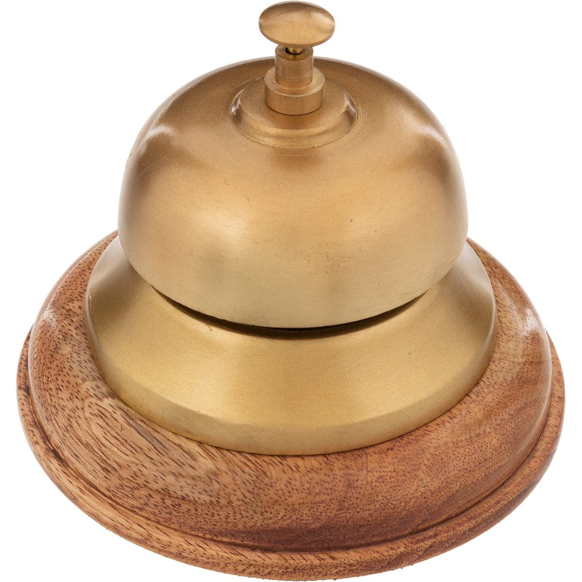 Atmosphera Grote Tafelbel/Receptiebel - Metaal/mango hout - Goud - 12.5 x 10 cm