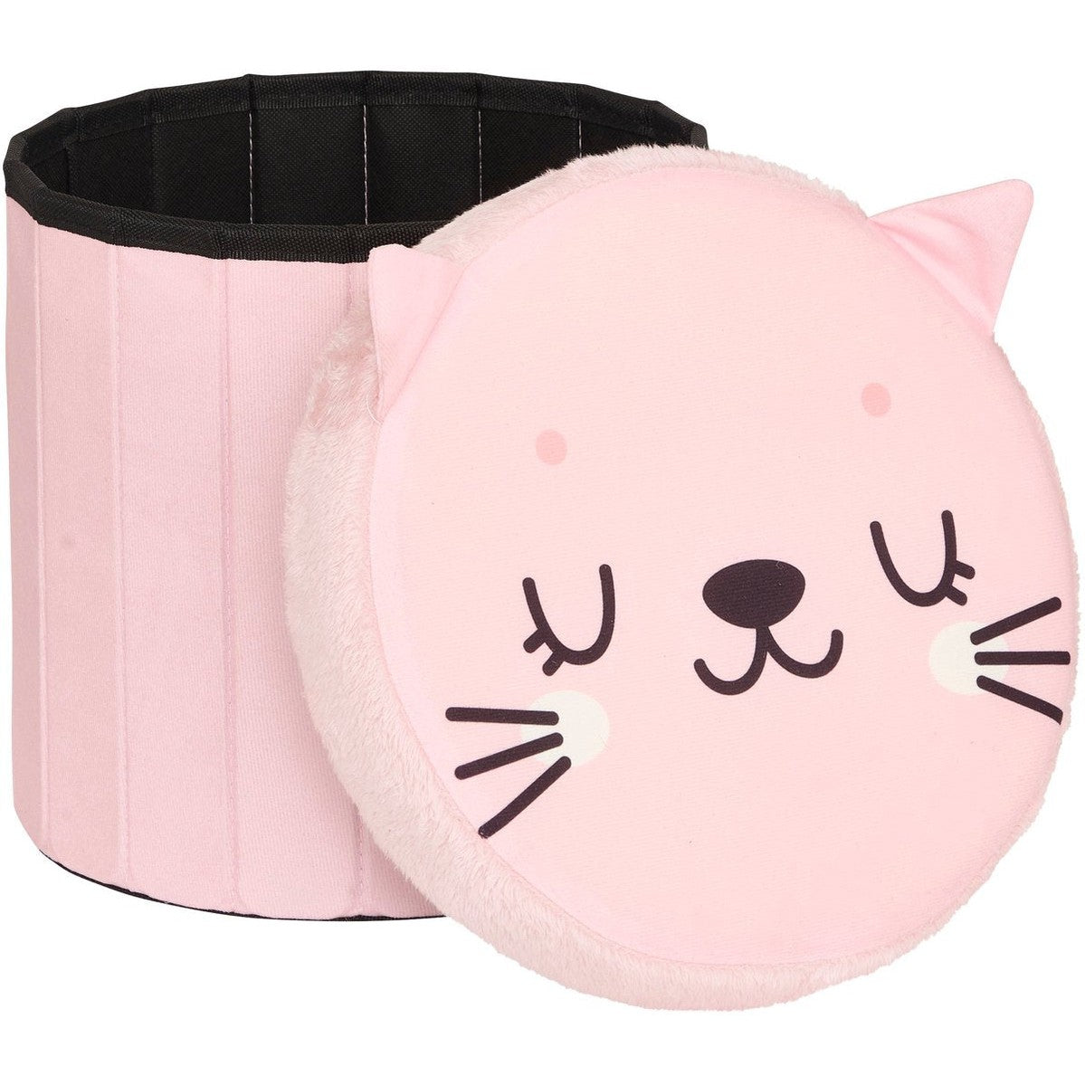 Atmosphera Kat Opvouwbare Poef - Opberger - Ø30xH38cm - Roze