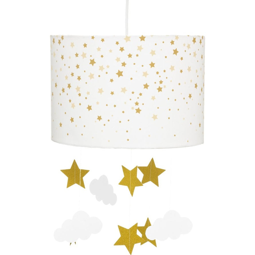 Atmosphera Kids Hanglamp wit met sterren en wolkjes - Goud - Kinderverlichting - E27 - 30 x 20 cm