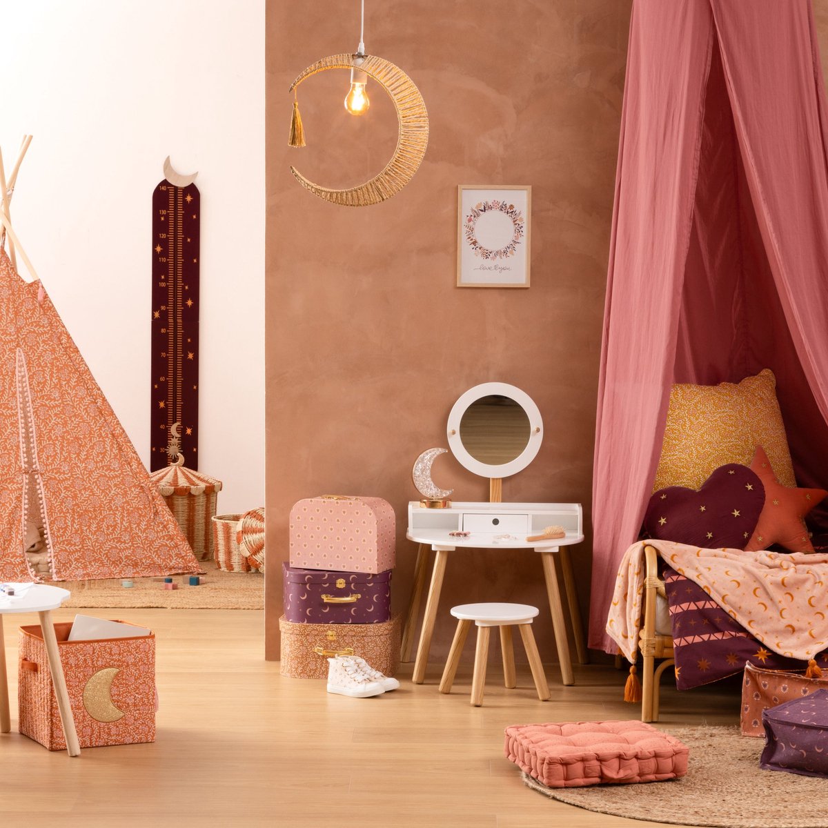 Atmosphera Kids Kaptafel met spiegel en Krukje - 61x42xH89cm - Wit - MODESTNOVA