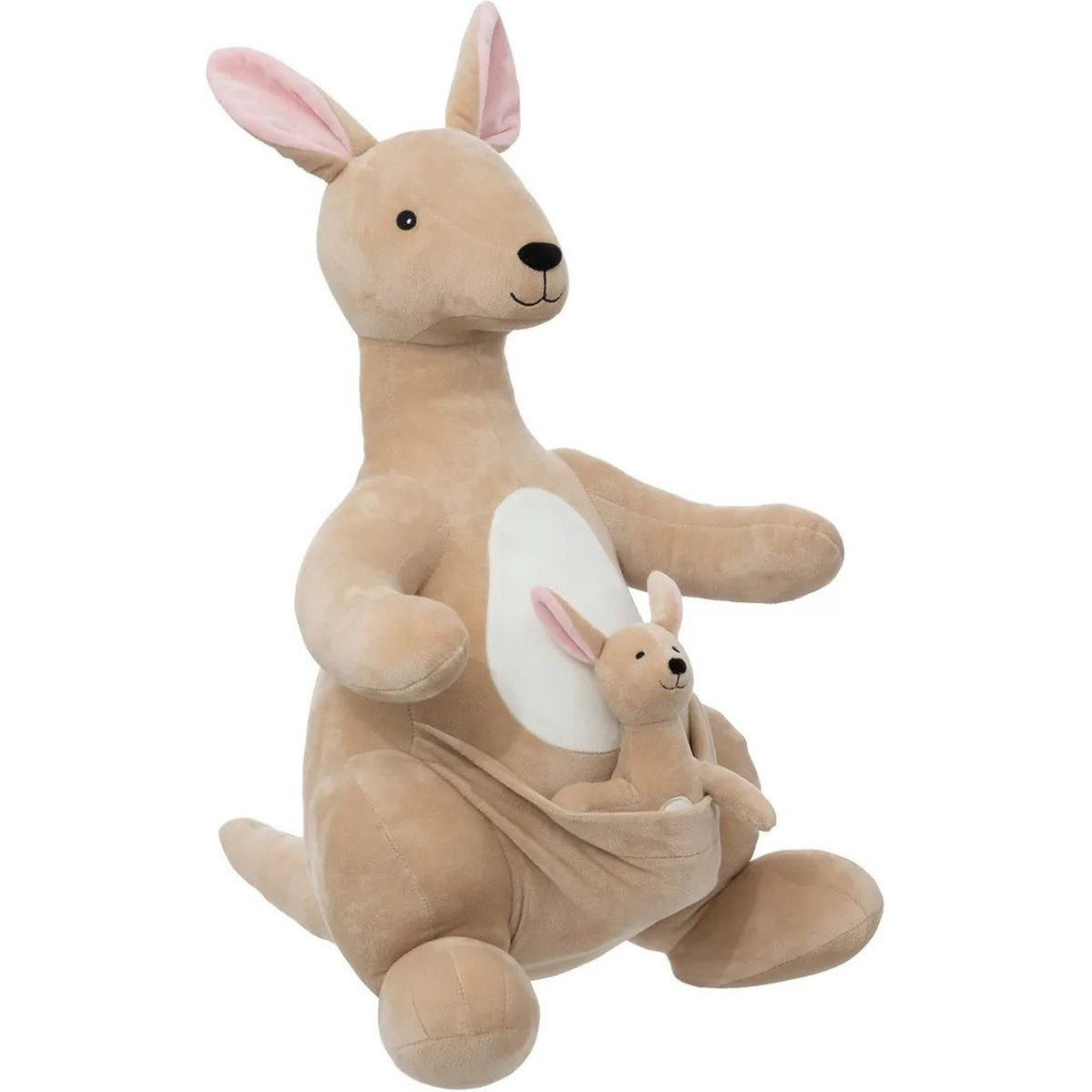 Atmosphera Knuffeldier Kangoeroo Billy met baby - zachte pluche stof - knuffels - beige - 63 cm