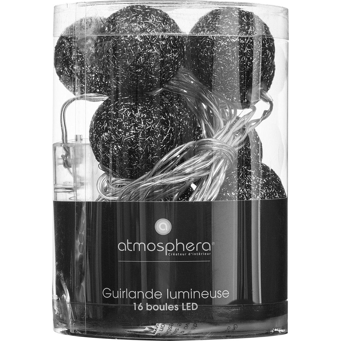 Atmosphera Lichtslinger - 16 verlichte balletjes/bollen 35 mm - zwart - 255 cm - batterijen