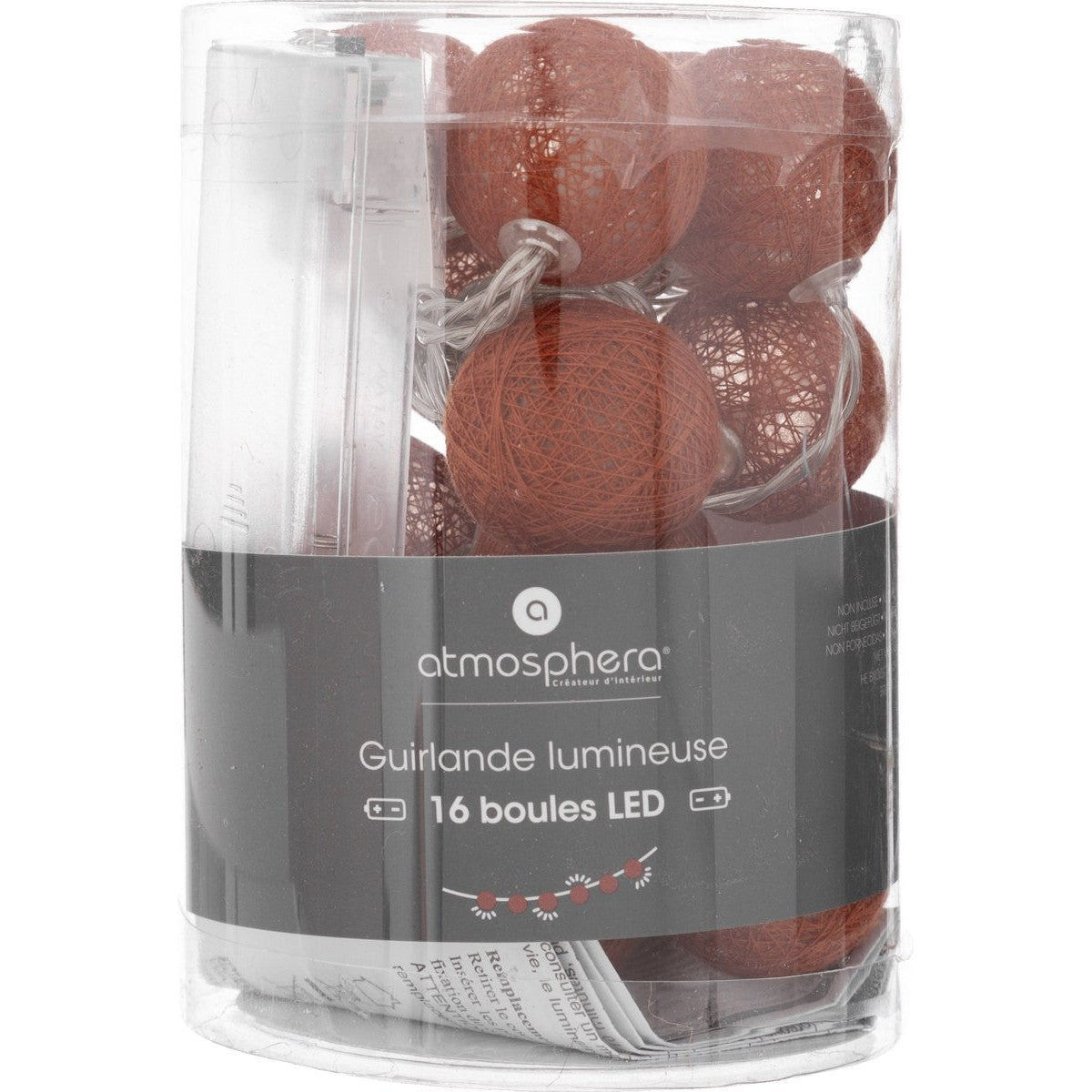 Atmosphera Lichtslinger - 16 verlichte balletjes/bollen 35 mm - terracotta - 255 cm - batterijen