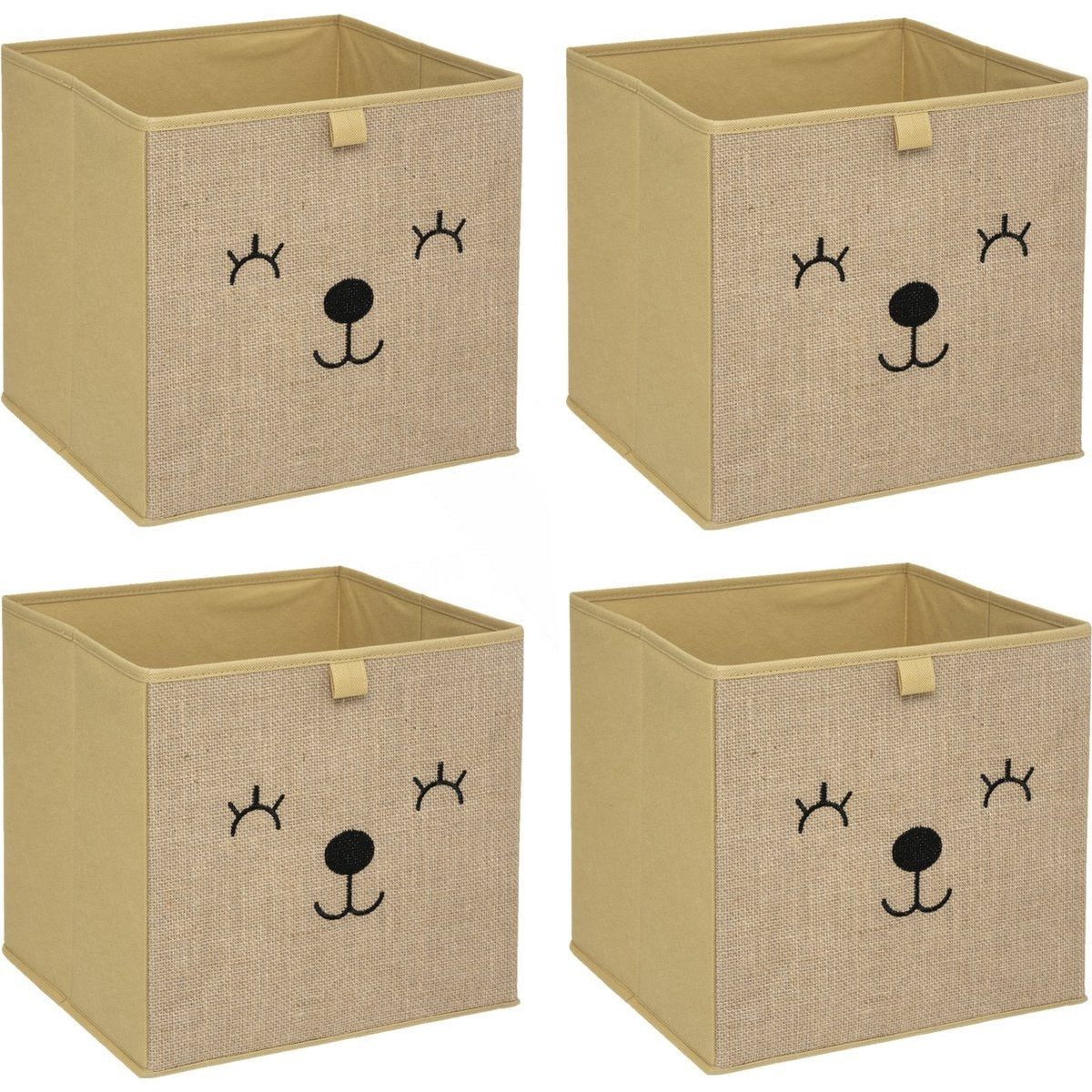 Atmosphera Opbergmand/kastmand beer - 4x - voor kinderen - karton/kunststof - bruin - 30 x 30 cm