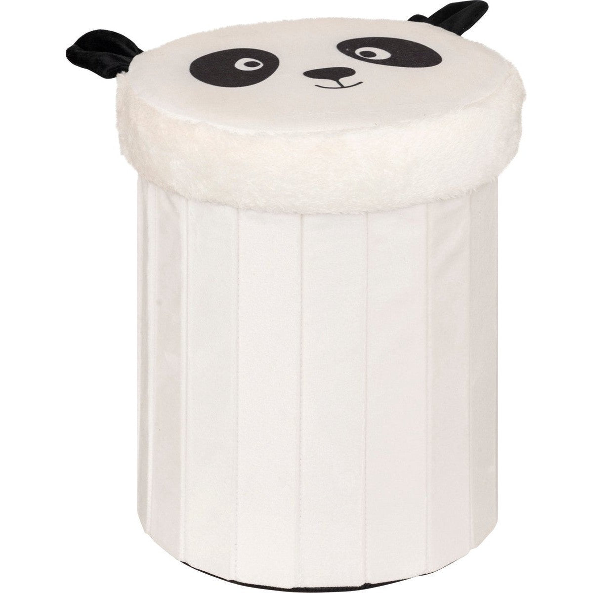 Atmosphera Panda Opvouwbare Poef - Opberger - Ø30xH38cm - Zwart/Wit