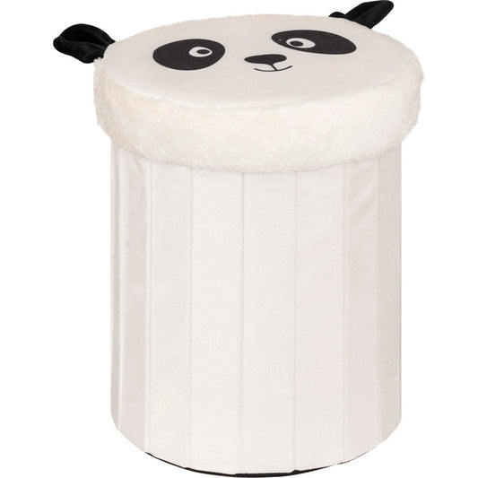 Atmosphera Panda Opvouwbare Poef - Opberger - Ø30xH38cm - Zwart/Wit