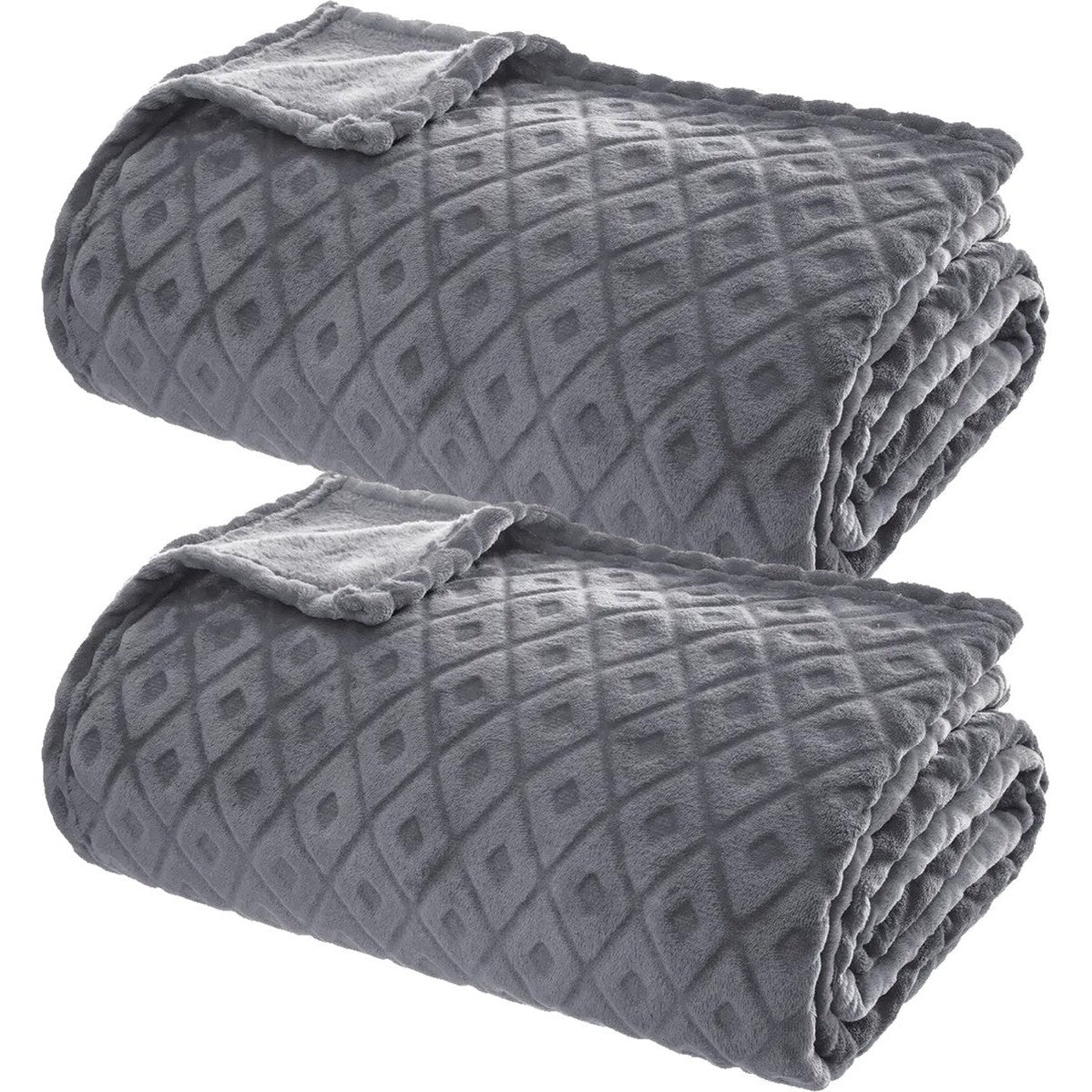 Atmosphera Plaid/bankdeken Monnet - 2x - betongrijs - 180 x 230 cm - polyester fleece - ruitmotief - bedsprei