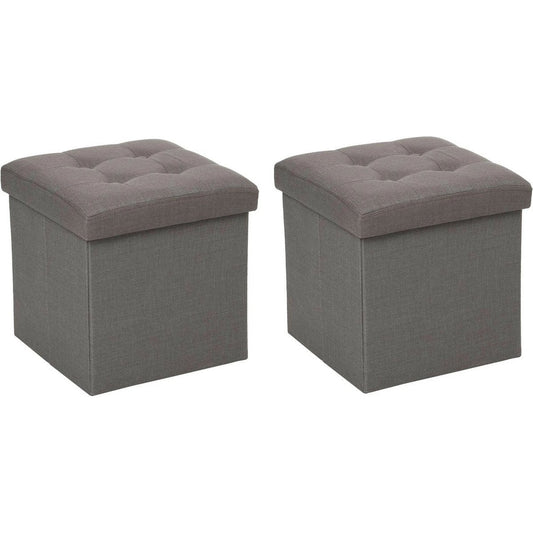Atmosphera Poef/hocker/voetenbankje - 2x - opbergbox - donkergrijs - PU/MDF - 38 x 38 cm - opvouwbaar