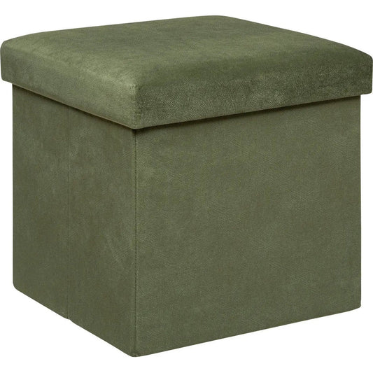 Atmosphera Poef/krukje/hocker Amber - Opvouwbare zit opslag box - fluweel Dennengroen - D38 x H38 cm - MDF/polyester