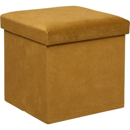 Atmosphera Poef/krukje/hocker Amber - Opvouwbare zit opslag box - fluweel Okergeel - D38 x H38 cm - MDF/polyester