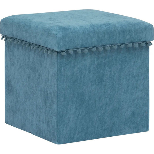 Atmosphera Poef/krukje/hocker Arabic - Opvouwbare zit opslag box - fluweel Blauw - D38 x H38 cm - MDF/polyester