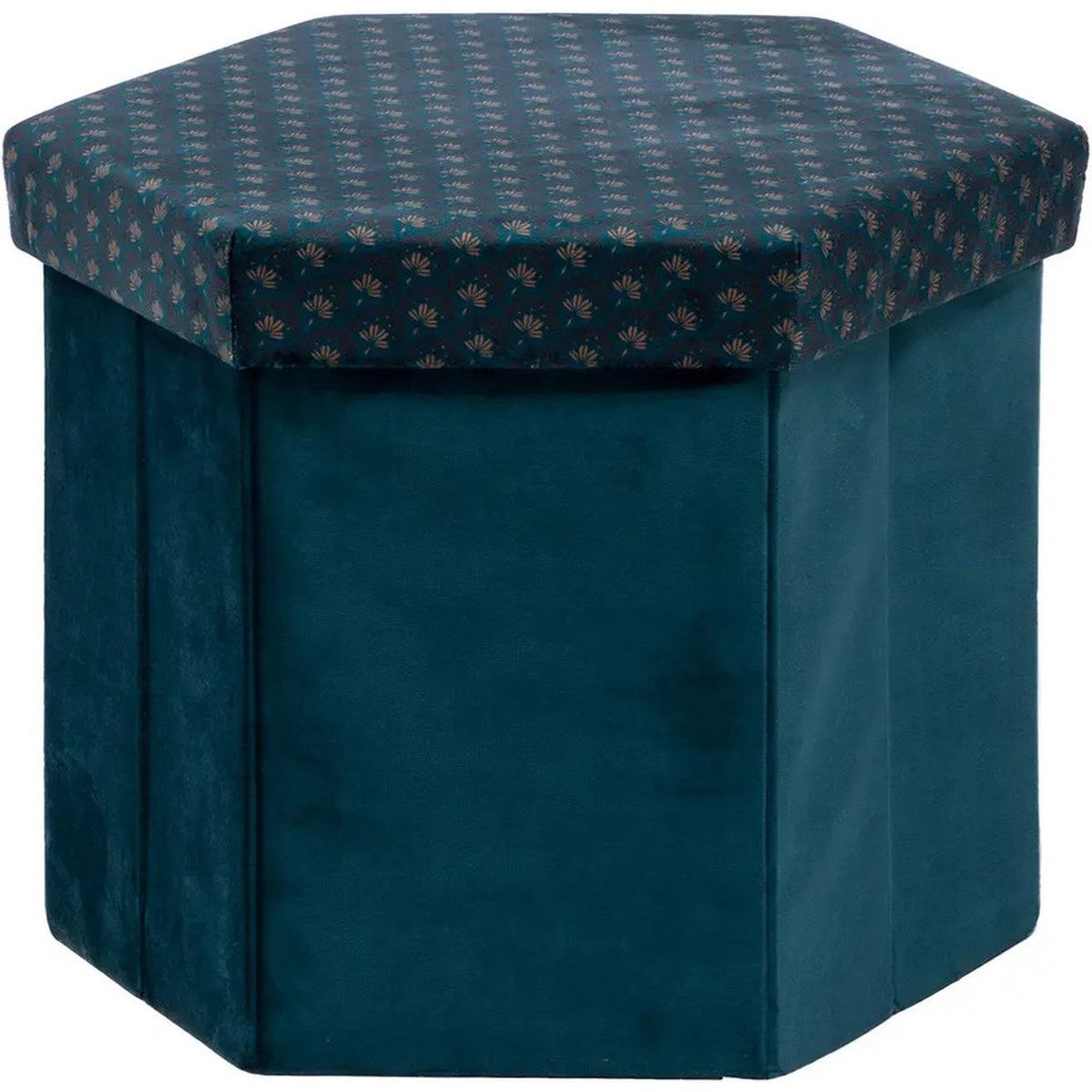 Atmosphera Poef/krukje/hocker Jiling - Opvouwbaar/opslag box 60L - Saffier blauw - D40 x H38 cm - MDF/polyester