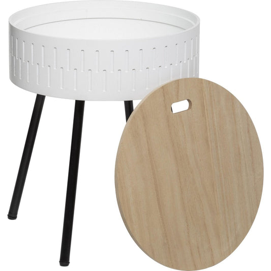 Atmosphera Scandinavische bijzettafel wit met opbergruimte - Dia 38.5 Hoogte 45.5 - salontafel