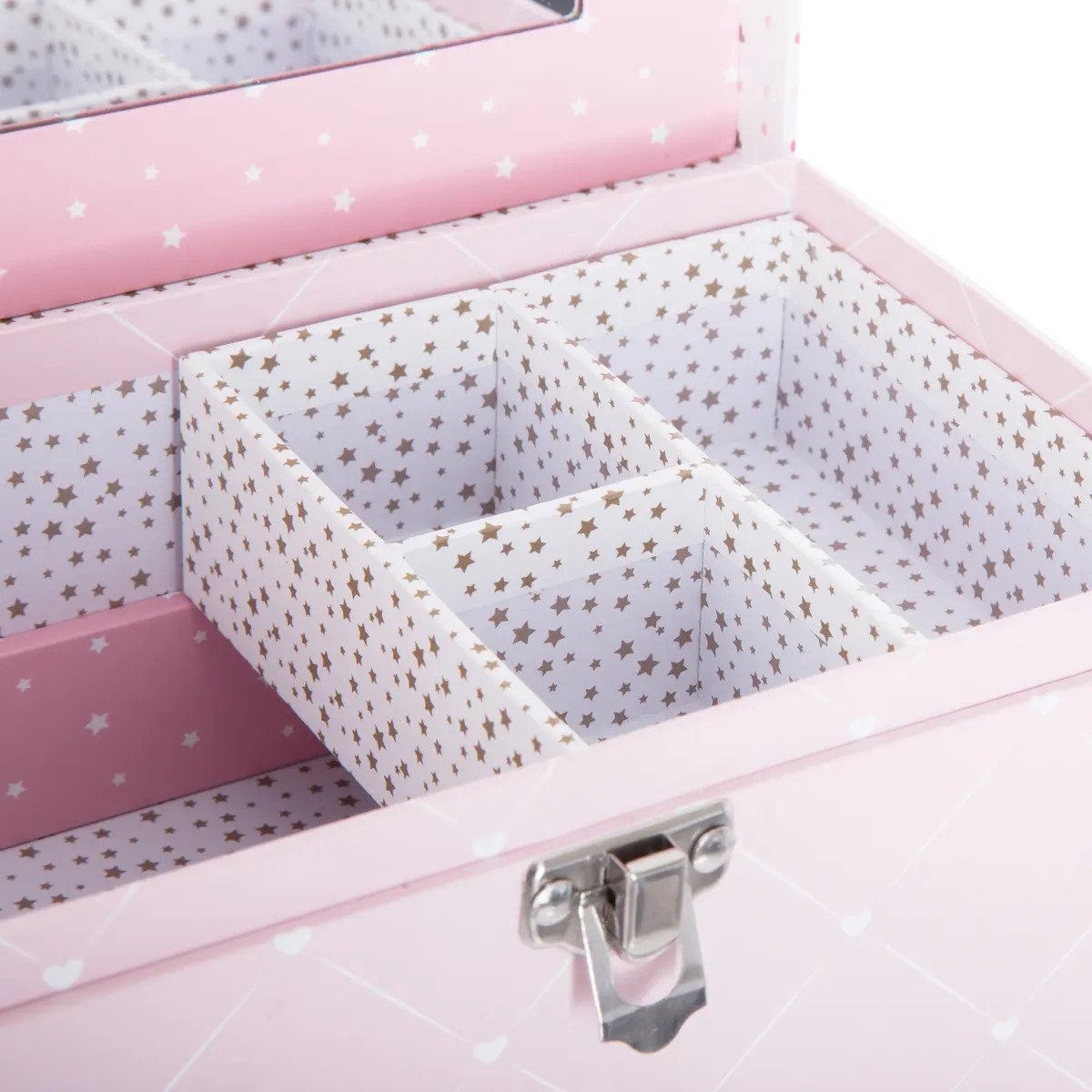 Atmosphera Sieradenkistje Pink Romance - 20 x10 x 12 cm - roze - Juwelenkistje met deksel en spiegel - Meisjes/meiden