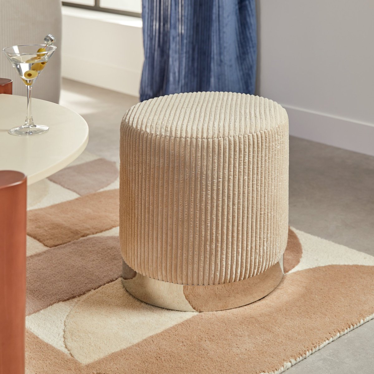 Atmosphera Sylia Corduroy Poef - Ø38xH38cm - Ivoor