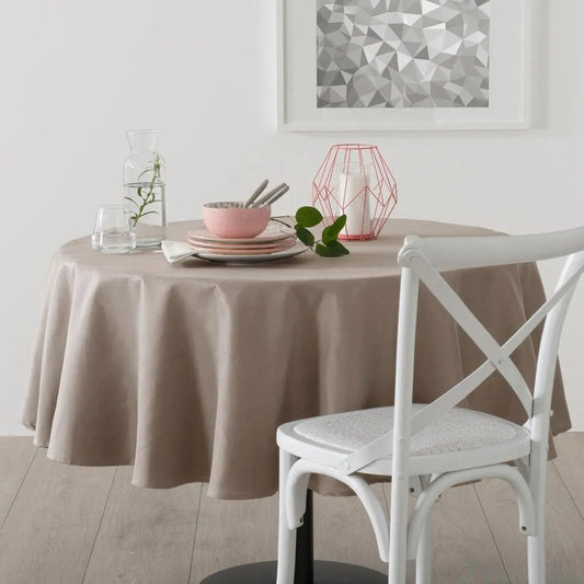 Atmosphera Tafelkleed rond - beige - Dia 180 cm - Eettafel tafellakens - polyester