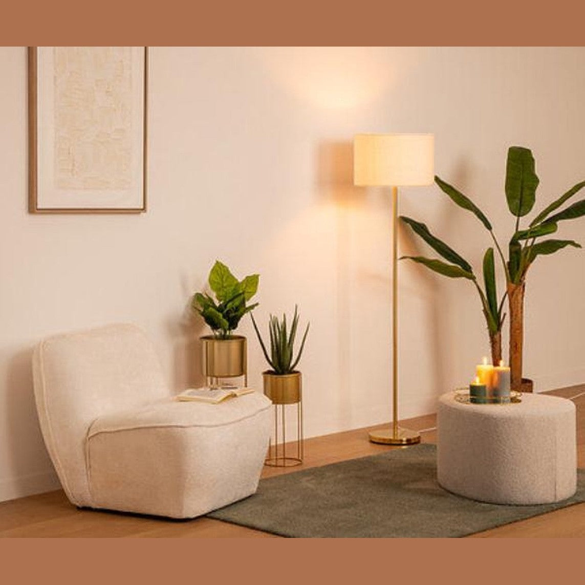 Atmosphera Vloerlamp Tina bouclé Ø37xH150cm - E27, niet begrepen - Goud