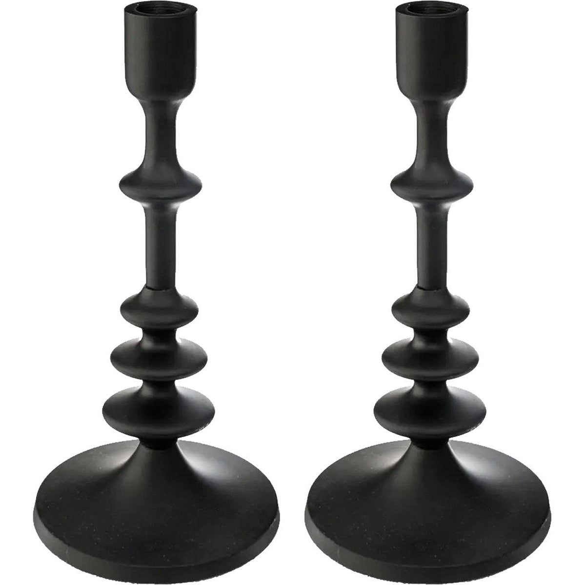 Atmosphera kaarsen kandelaar - 2x - decoratief metaal - dinerkaarsen - zwart - D12 x H26 cm