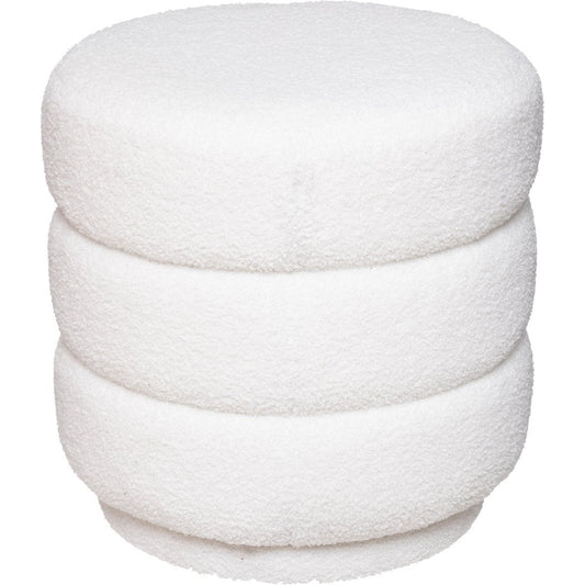 Atmosphera luxe poef velvet Sinan - Teddy wit - H40 cm - Velours - Fluweel - Voetsteun