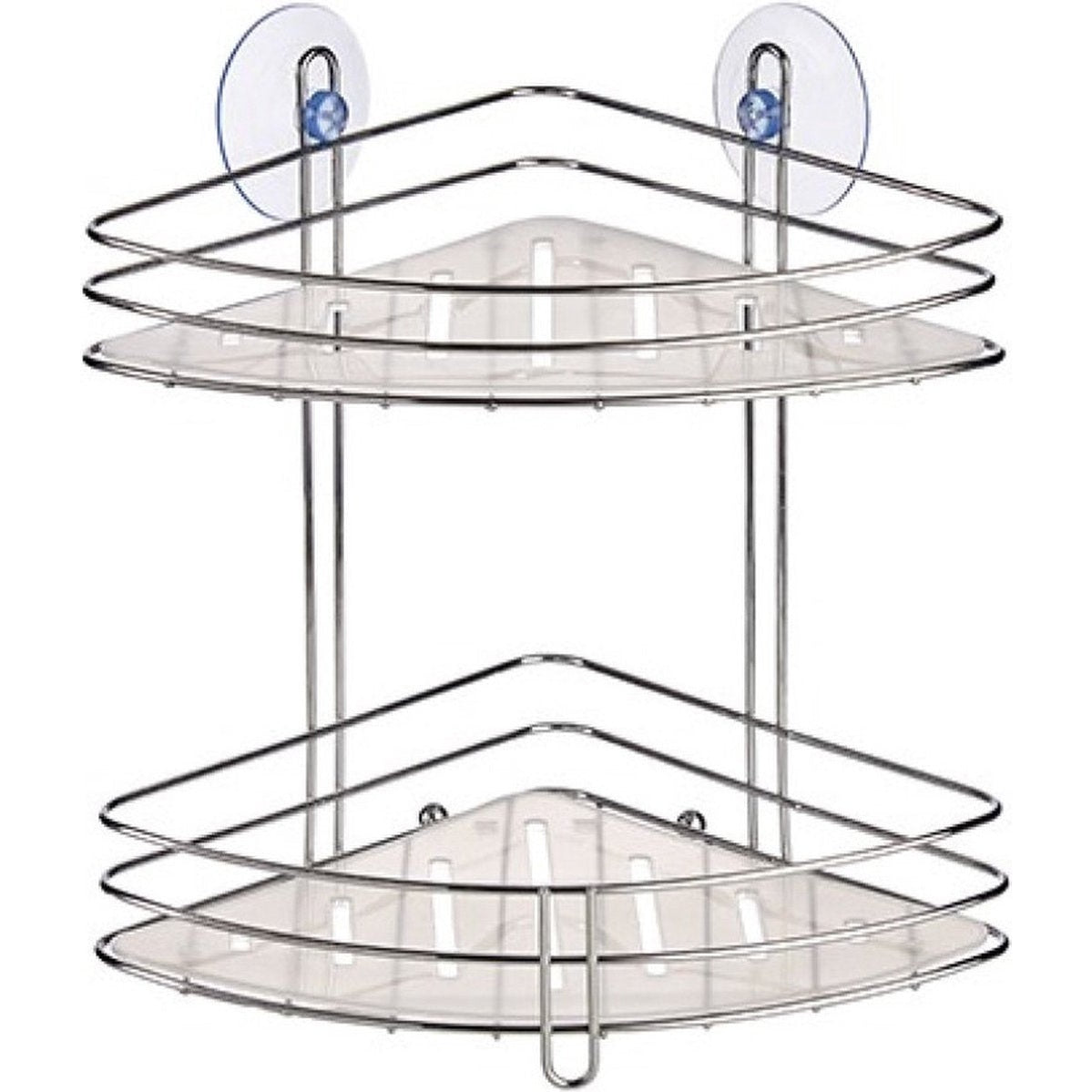 Chroom doucherek/badkamerrek hoek 2-laags met zuignappen 20 x 27 cm - Doucherekje zonder boren