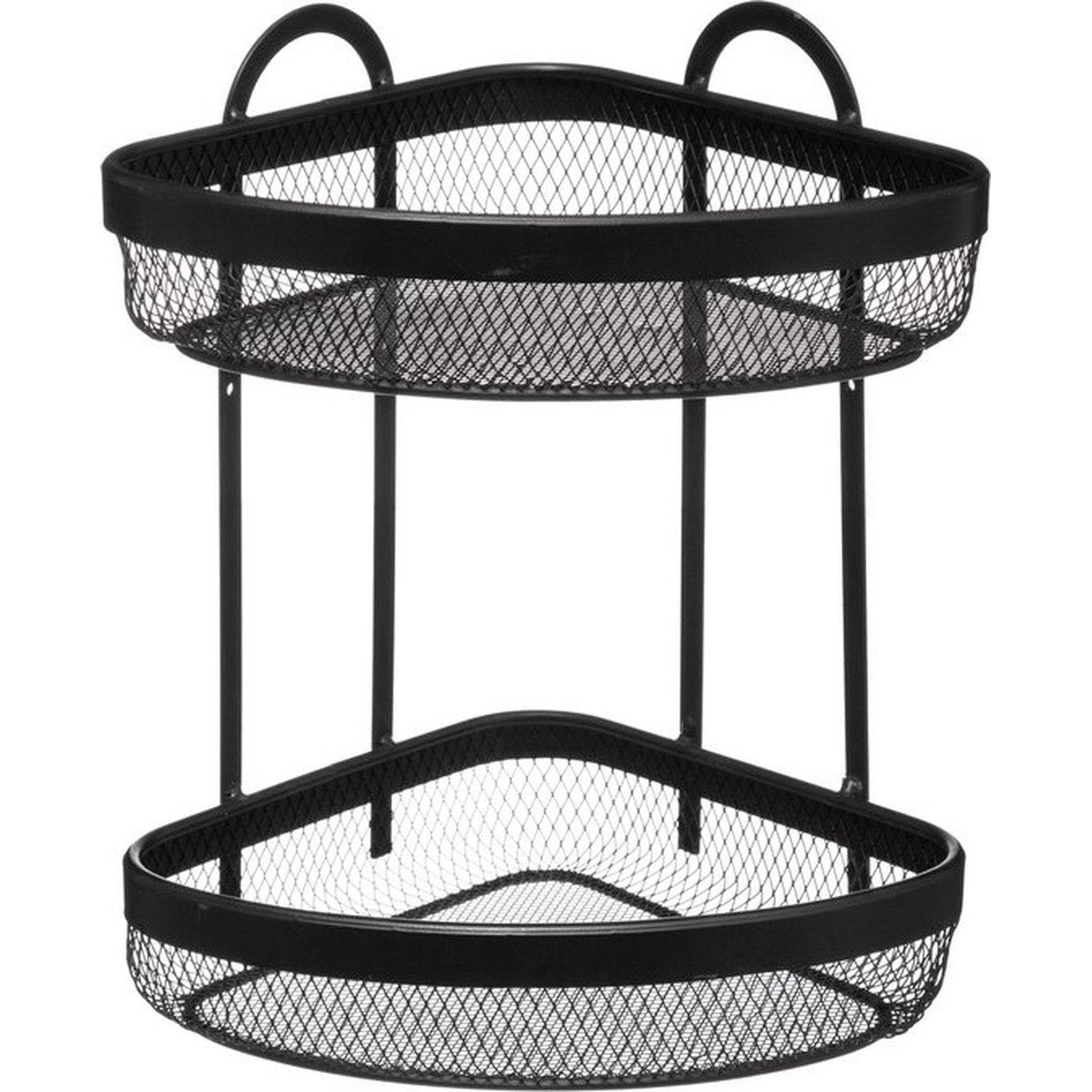 Creartix® Doucherek 2 niveaus - Zwart - Hoekschapjes – Hoek Mandjes – Opberg Mandjes – Hoekrekje – Neerzetten of Ophangen - Douchemandje – Kruidenrekje – Mesh – Doucherek Metaal – Industrieel – 23 x 23 x 33,5cm