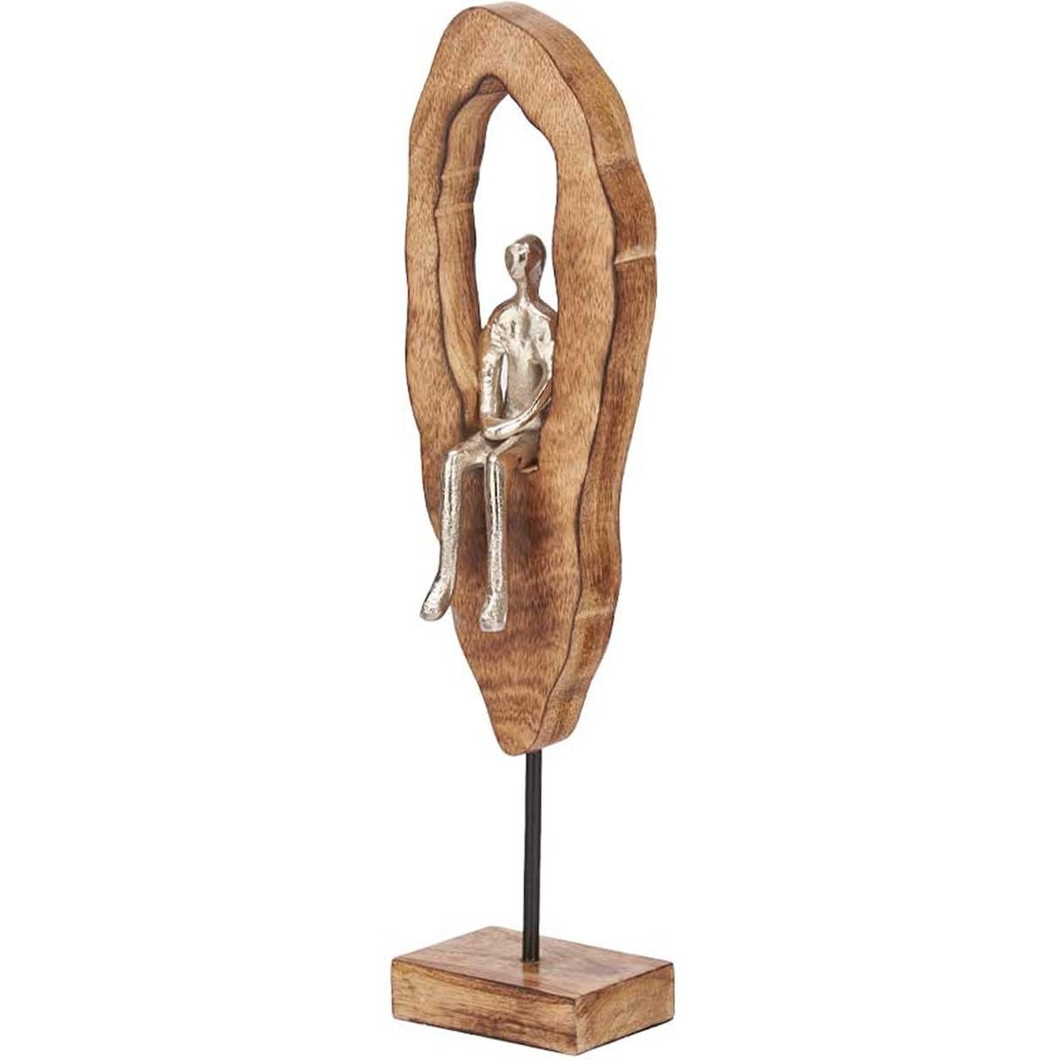 Decoratief zittend figuur 41,5 cm hoog - Inclusief verzendkosten - Decoratie - Beeld - Sculptuur - Ornament - Mens - Persoon - Hout - Goud - Metaal - Standaard - Voet - Interieur - Kado - Cadeau - Geschenk - Verjaardag - Man - Vrouw