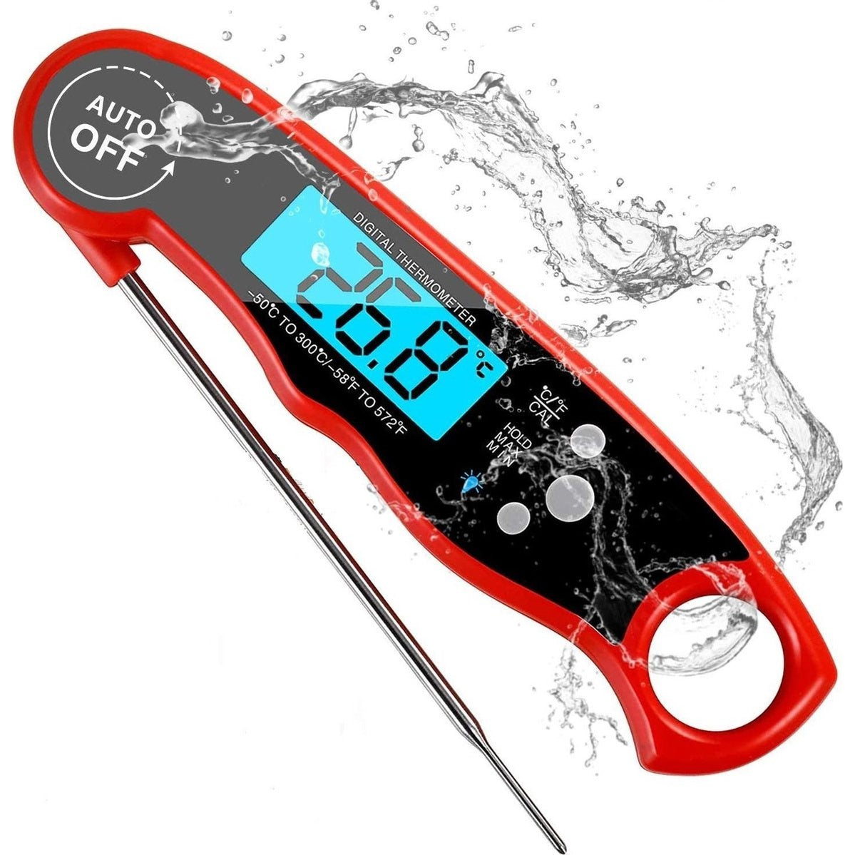 Digitale Thermometer voor Keuken, Koken, Voedsel Melk, Vlees, BBQ, Water, Thee Voor Binnen en Buiten, Waterdicht, RVS, Ultrasnel Rood