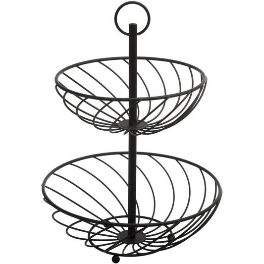 Dubbele etagere fruitschaal/fruitmand rond zwart metaal 27 x 39 cm - Fruitschalen/fruitmanden - Draadmand van metaal