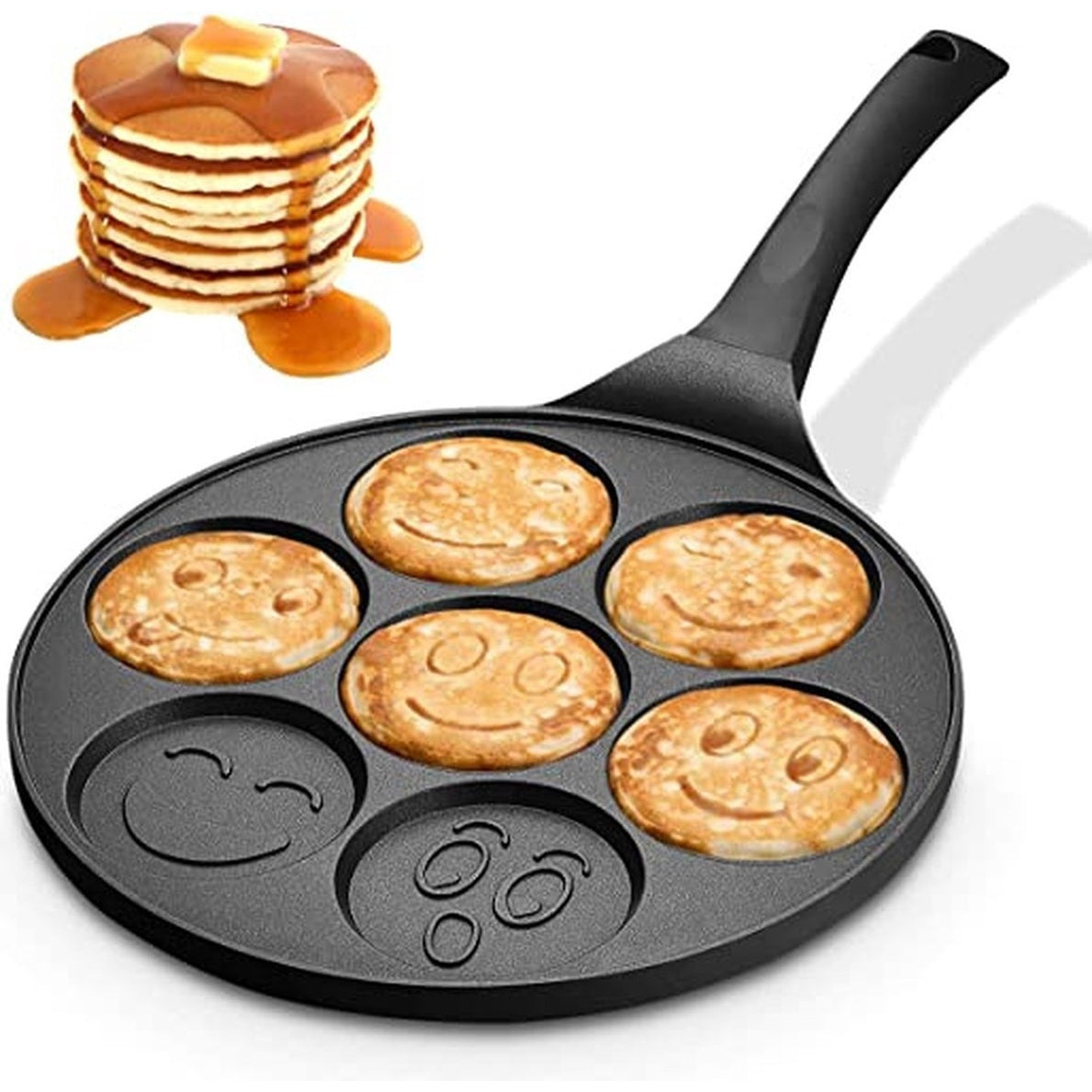 Emoji pancake Pannenkoekenpan | 26cm | 7 Kop - Marmeren Anti Aanbaklaag met Smiley Emojis